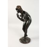 MARTIN GOTZE (CIRCA. 1900) A GOOD BRONZE OF A WHISPERING NUDE. Signed. 16ins high.