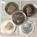 FIVE VARIOUS SILVER CROWNS.