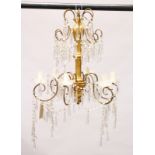 A GILTWOOD, ORMOLU AND CUT GLASS SIX BRANCH CHANDELIER. 2ft 0ins high x 2ft 0ins wide.