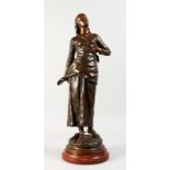 EDOUARD DROUOT (1859-1945) FRENCH A VERY GOOD BRONZE FIGURE OF A YOUNG GIRL. Signed, on a circular