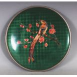 A 20TH CENTURY JAPANESE GREEN GROUND CLOISONNE & GIN BARI DISH, 6.1in diameter.