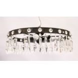 AN ORNATE CIRCULAR HANGING LIGHT FITTING, with cut glass prism drops. 1ft 5ins diameter.