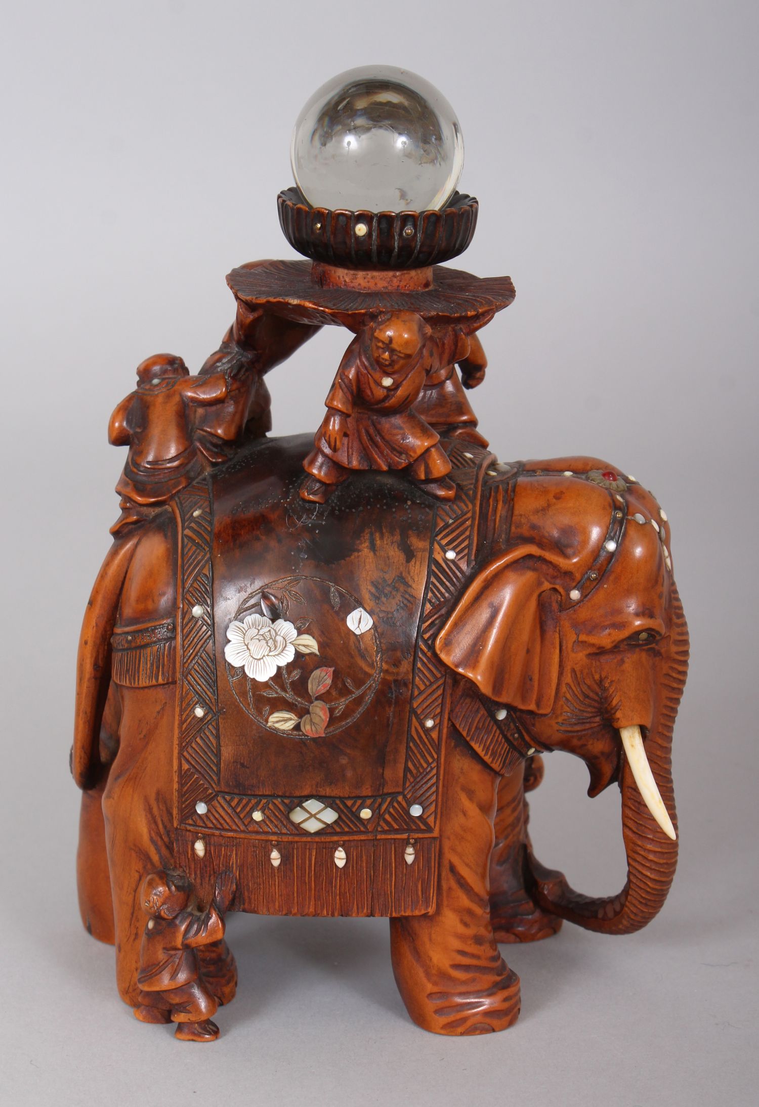 A GOOD SIGNED JAPANESE MEIJI PERIOD SHIBAYAMA & WOOD MODEL OF AN ELEPHANT, bearing a separate