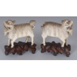 A PAIR OF EARLY 20TH CENTURY CHINESE CARVED IVORY MODELS OF QILIN, together with fixed wood