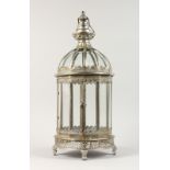 A SILVERED METAL HANGING LANTERN. 24ins high.