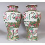 A LARGE PAIR OF GOOD QUALITY JAPANESE SATSUMA VASES, painted with panels of figures on a floral