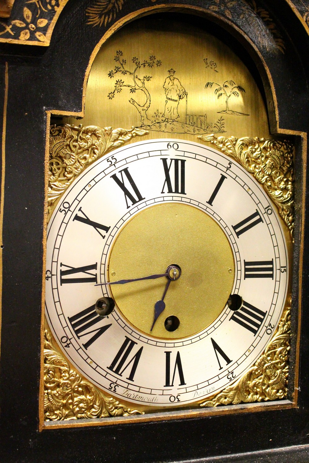 A GOOD BLACK LACQUER LONGCASE CLOCK, with chinoiserie decoration, silvered dial and eight-day - Image 2 of 6