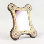 A GOOD RUSSIAN SILVER AND CHAMPLEVE ENAMEL SHAPED PHOTOGRAPH FRAME. 9.5ins high x 7ins wide.