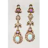 A GOOD PAIR OF VICTORIAN OPAL SET DROP EARRINGS. Provenance: BIGGS, FARNHAM.