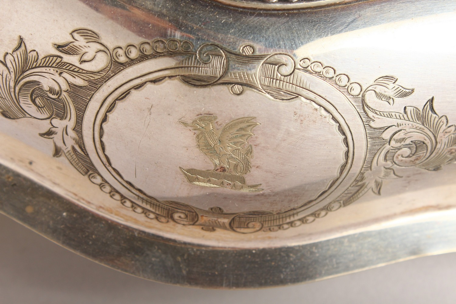 AN ENTREE DISH AND COVER, with engraved crest. 12.5ins wide. - Image 4 of 4