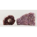 TWO AMETHYST CRYSTAL FRAGMENTS. 9ins wide and smaller.