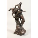 A CAST METAL MODEL, Indian huntsman on horseback. 9.5ins high.