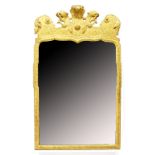 A GOOD GEORGE I GILTWOOD PIER MIRROR, the frame with carved and gesso applied decoration, with
