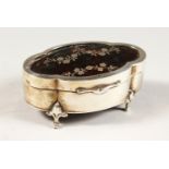 A SHAPED SILVER JEWELLERY BOX, with tortoiseshell top. Birmingham 1918.