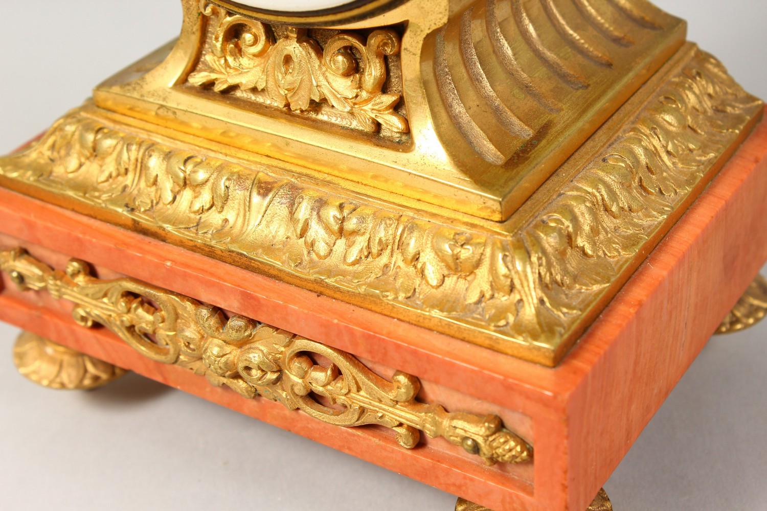 A 19TH CENTURY FRENCH ORMOLU CLOCK, with bird finial, eight-day movement, No. 830, striking on a - Image 4 of 7