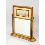 A GILT FRAME UPRIGHT MIRROR, inset with a BAXTER colour print, "The Greek Dance". 13ins high.