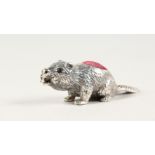 A CAST SILVER BEAVER PIN CUSHION.