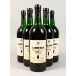 SANDEMAN VINTAGE PORT, 1963, Six Bottles, various levels.