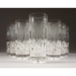 A MATCHING SET OF TWELVE TALL TUMBLERS, engraved with fruiting vines.
