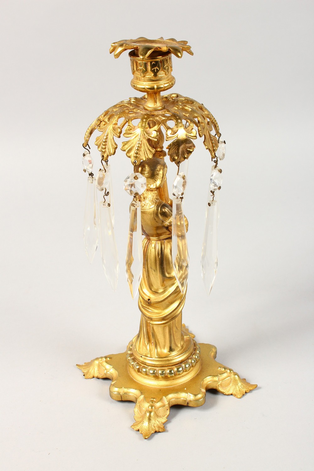 A 19TH CENTURY FRENCH SINGLE LIGHT CANDLESTICK, formed as a classical lady holding a light with - Image 3 of 3