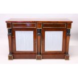 A GOOD REGENCY MAHOGANY AND ORMOLU CHIFFONIER, with rosewood crossbanded top, a pair of panelled