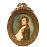 AN OVAL MINIATURE OF NAPOLEON. 2.25ins x 2ins, in a gilt metal frame.