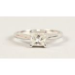 AN 18CT WHITE GOLD PRINCESS CUT DIAMOND RING of 80 points approx.