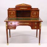A FRENCH EMPIRE REVIVAL MAHOGANY AND ORMOLU DESK, the upper section with a drawer and pair of