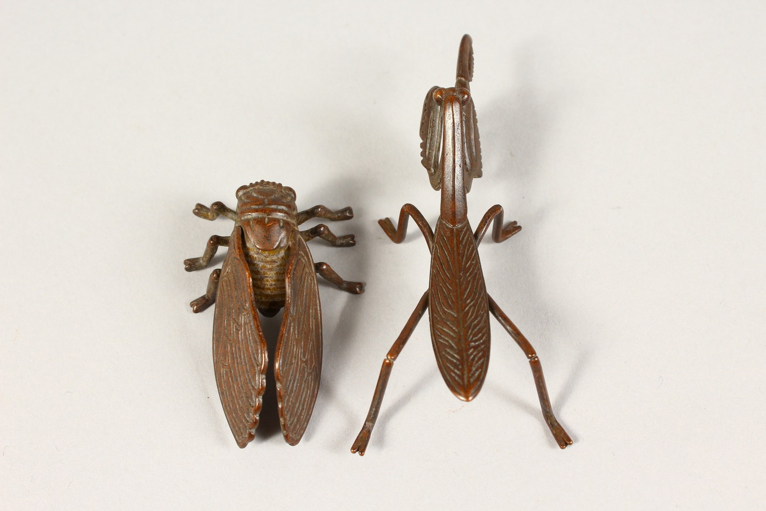 A JAPANESE BRONZE FLY AND LOCUST. - Image 3 of 5