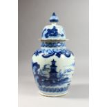 AN EARLY BLUE AND WHITE TIN GLAZE JAR AND COVER, painted with a chinoiserie scene, old Sotheby's Lot