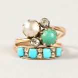 A GOLD, DIAMOND AND TURQUOISE RING and A DIAMOND CROSSOVER RING (2).