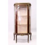 A FRENCH MAHOGANY AND ORMOLU VITRINE, 20TH CENTURY, with a marble top, glazed door and sides, on