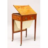 A GOOD GEORGE III SATINWOOD COMBINATION WRITING/WORK TABLE WITH FIRE SCREEN, with a ratchet