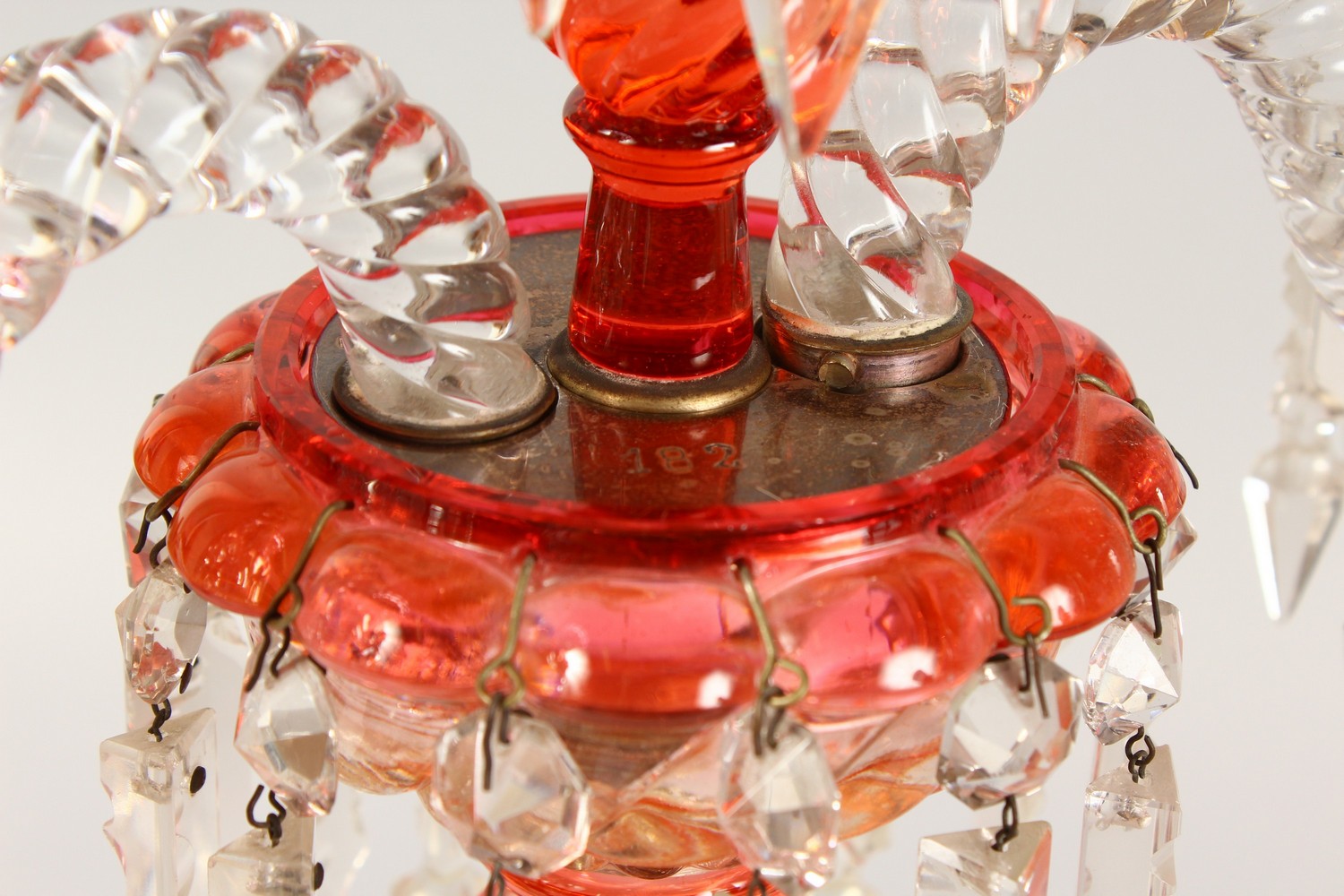 A SUPERB PAIR OF BACCARAT TWO-COLOUR GLASS TABLE CANDELABRA, with three candle sconces, pair of - Image 3 of 10