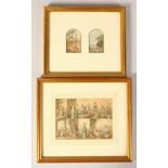 A FRAMED SET OF TEN BAXTER NEEDLE PRINTS, and a pair of LANDSCAPE SCENES with figures (2).