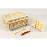 A SUPERB QUALITY 18TH CENTURY RUSSIAN CARVED AND PIERCED IVORY SEWING BOX, the top, sides and