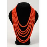 A SIX-STRAND CORAL NECKLACE.