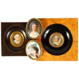 TWO SMALL MINIATURES ON PORCELAIN and TWO FRAMED MINIATURES (4).