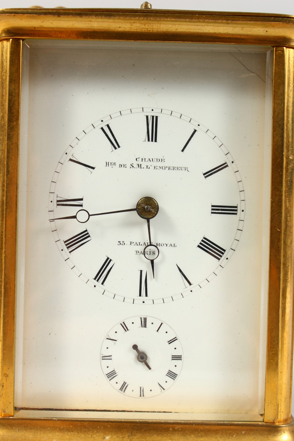 A VERY GOOD FRENCH BRASS CARRIAGE CLOCK by CHAUDE, PARIS. 5ins high, in a red leather case. - Image 5 of 10