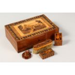 A 19TH CENTURY TUNBRIDGE WARE BOX, the lid with a ruined castle, 9ins long x 6ins wide, 2.75ins