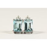 A PAIR OF 18CT WHITE GOLD, AQUAMARINE AND DIAMOND EAR STUDS.