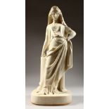 A PARIAN FIGURE OF A CLASSICAL YOUNG LADY, standing by a pillar. 18ins high.