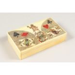 AN ENGRAVED BONE PLAYING CARD BOX AND COVER. 4ins x 2.25ins.