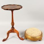 A GEORGE III STYLE MAHOGANY WINE TABLE; together with a giltwood footstool (2).