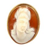 A VICTORIAN HIGH RELIEF OVAL CAMEO, head of a lady.