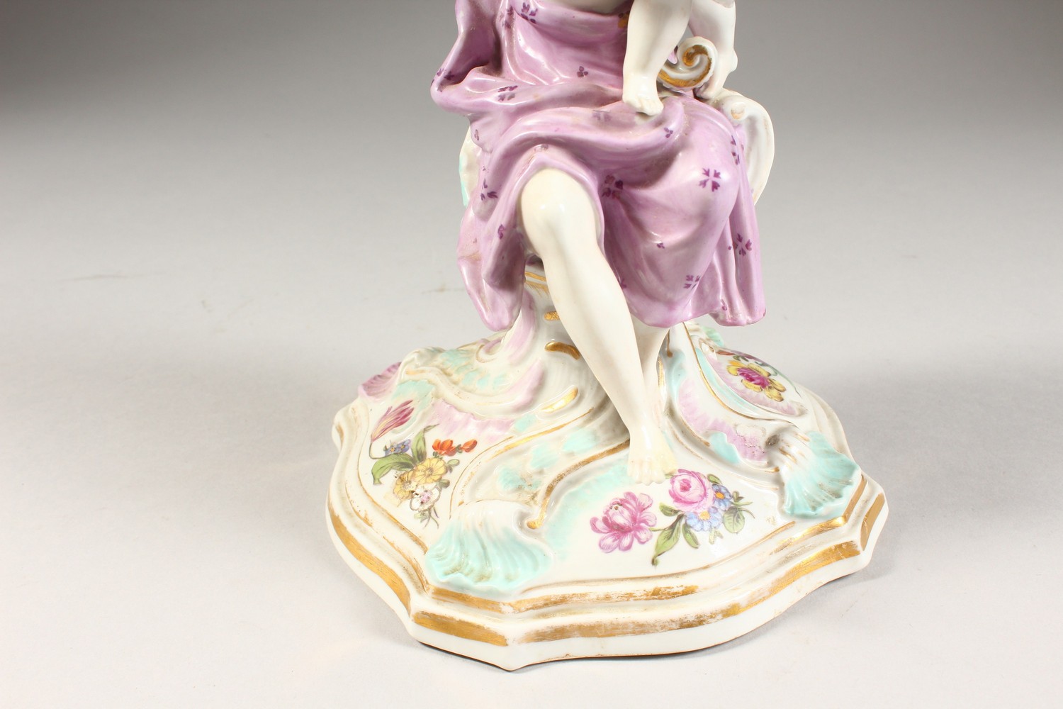 A MEISSEN DESIGN FOUR LIGHT CANDELABRA, with scrolling branches, the stem as a classical lady with - Image 4 of 7