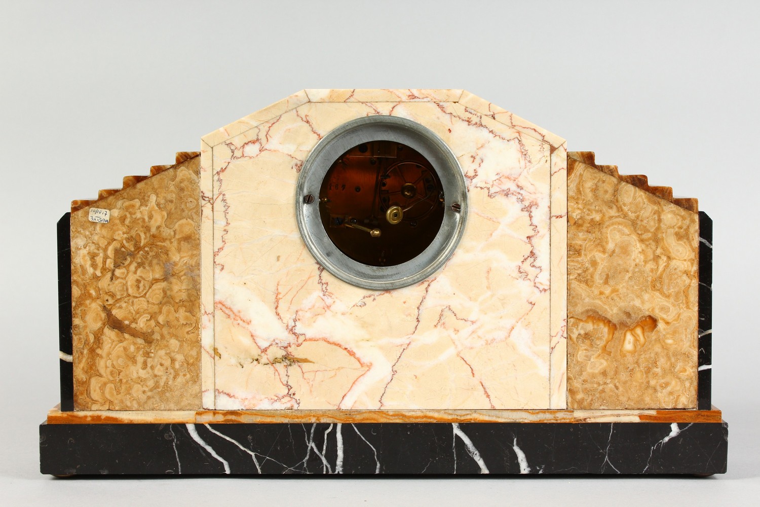 A 1920'S ART DECO MANTLE CLOCK with various coloured marbles. 16ins wide. - Image 3 of 5