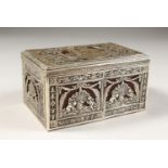 A VERY GOOD CONTINENTAL SILVER AND AGATE CASKET, the panels with classical scenes. 4.5ins long x
