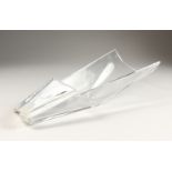 AN UNUSUAL BACCARAT GLASS DISH, of elongated tapering form, in original box. 17ins long.