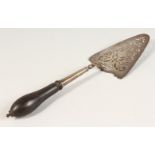 A LARGE FRENCH PIERCED SILVER TROWEL/CAKE SERVER, with turned wood handle.